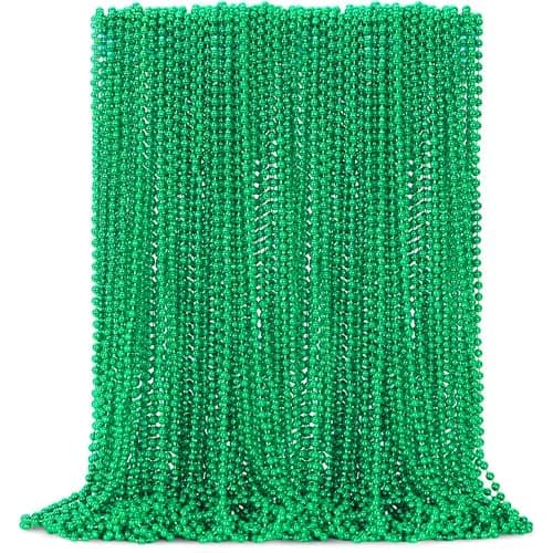 4Es Novelty 72 Pack St Patricks Day Beads Necklace Bulk Green Beads Saint Pattys Gifts 33 Inch 7mm Party Favor Supply St Patricks Day Outfit Costume Dress UP Accessories Bulk Parade Throws