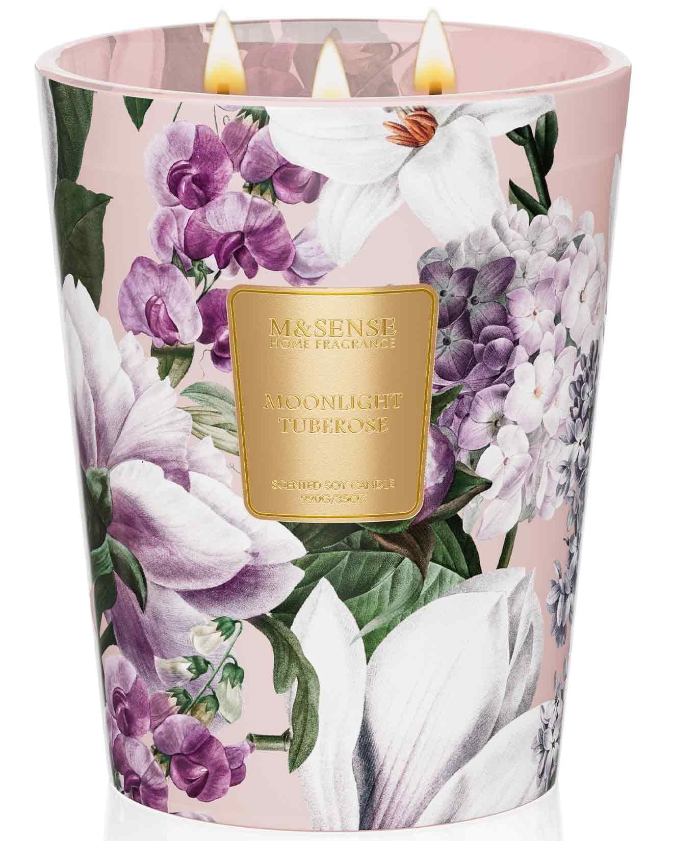 M&SENSE Moonlight Tuberose Large Candles for Home Scented, Natural Soy Long Lasting Slow Burning Candle 35oz 150 Hours Burn, Organic Relaxing Aromatherapy Candle Appreciation Gift for Women