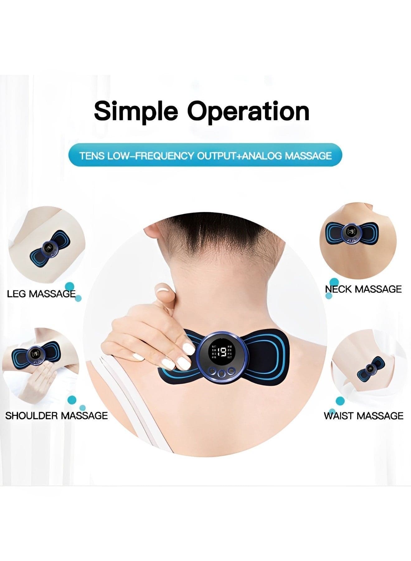 Wireless TENS & EMS Unit Back Pain Relief Massager EMS Muscle Stimulator Machine Muscle Body Massager Patch for Back Shoulder Leg Neck Pain Relief
