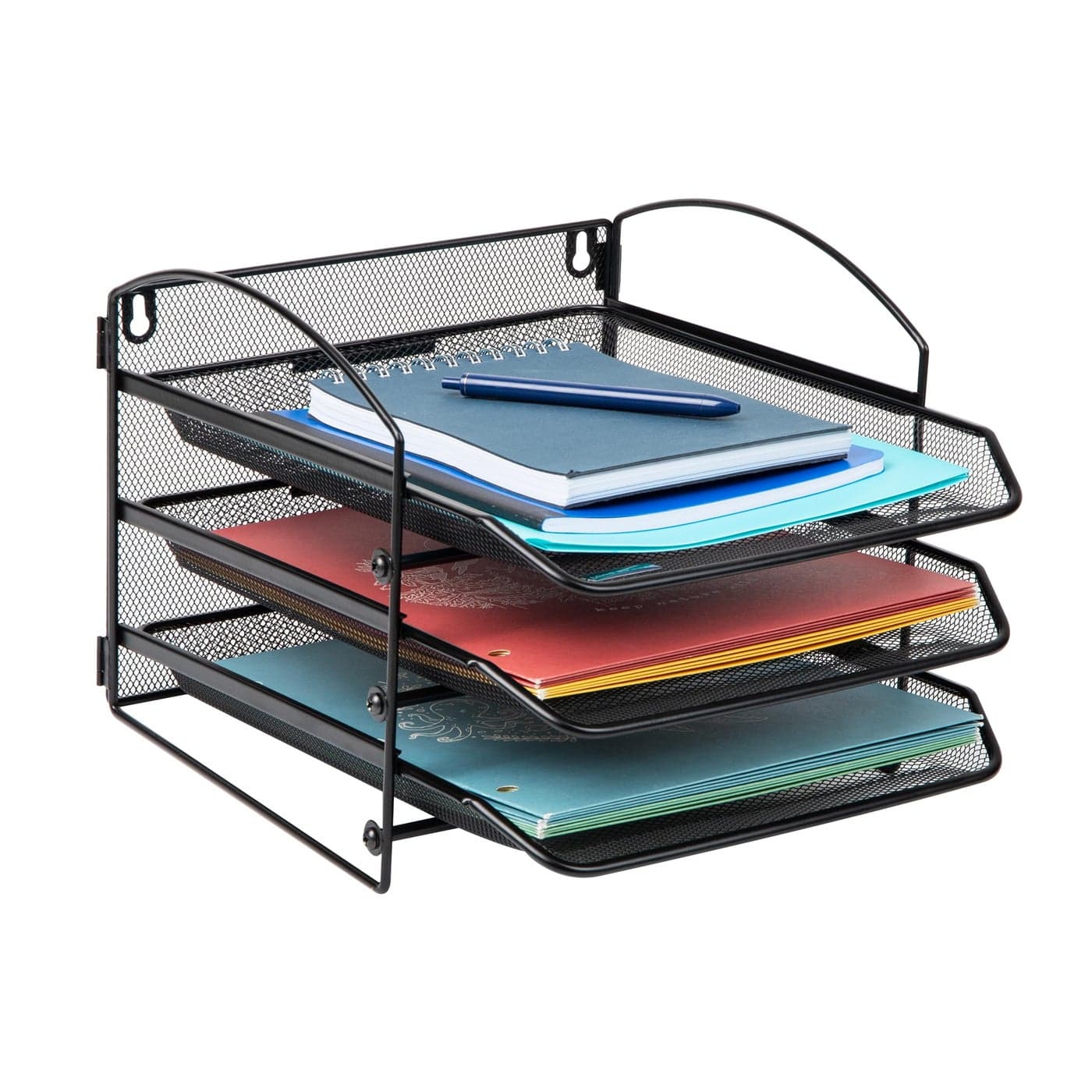 Mind Reader 3Tier Paper Tray File Storage Desktop Organizer Wall Mountable File Organization Metal Mesh Black