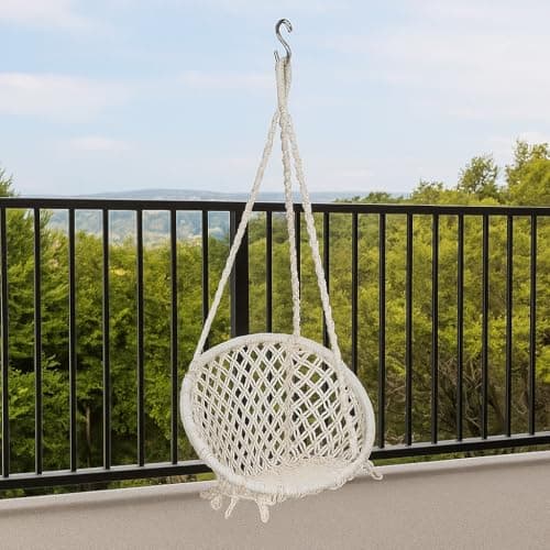 Patiofy Made in India Round Shape Baby Hammock-Hanging Cotton Swing Chair with Hanging Kit for Baby Swing Indoor & Outdoor/Baby Swing Backyard/ 120Kg Capacity/Swing Jhula for Kids & Adults (White)