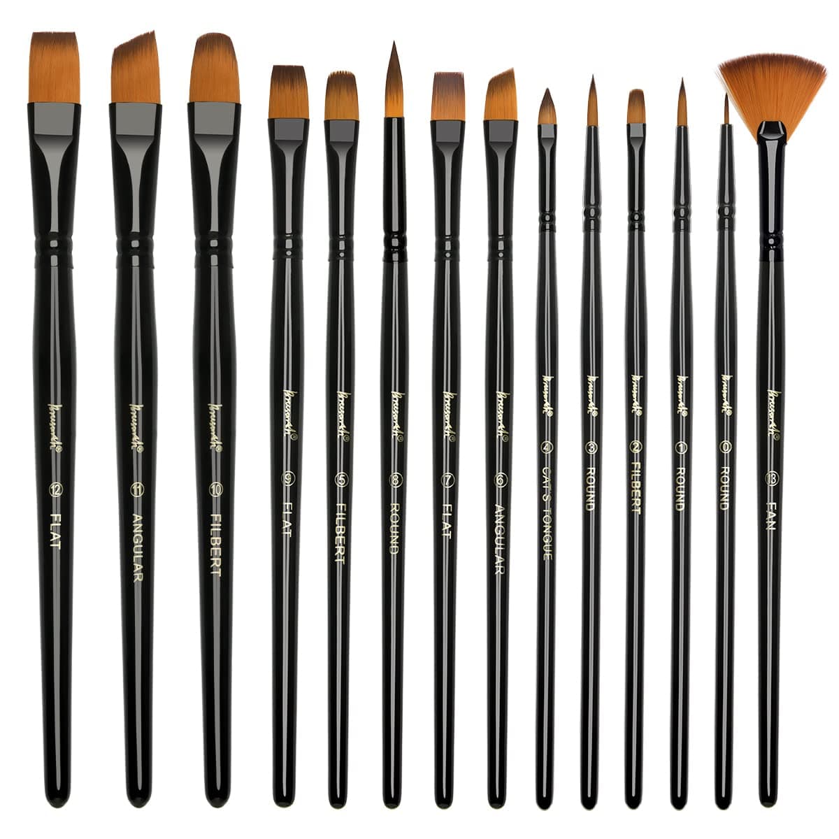 Brusarth Paint Brushes Set 14 PCS Artist Brush for Acrylic Oil Watercolor Gouache Artist Professional Painting Kits with Synthetic Nylon Tips