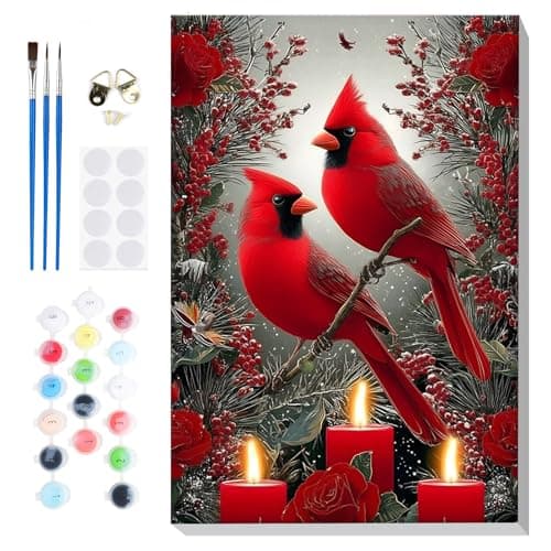 Bowetile Christmas Paint by Numbers for Adults Beginners Framed Adults PaintbyNumber Cardinal Kits on Canvas Acrylic Number Painting Christmas Gifts for Home Wall Decor 8x12in