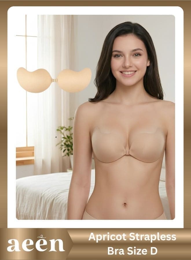 Invisible Strapless Adhesive Bra Size D – Apricot Color – Secure Comfort and Elegant Look