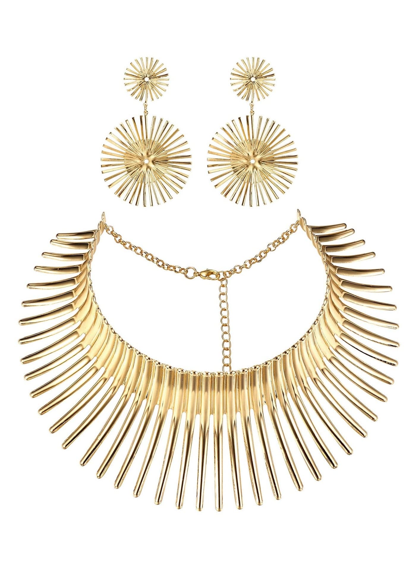 African Collar Choker Necklace Earrings Set, Jewelry Set for Women, Gold Statement Tooth Shape Tribal Costumes Costume Party, Wedding