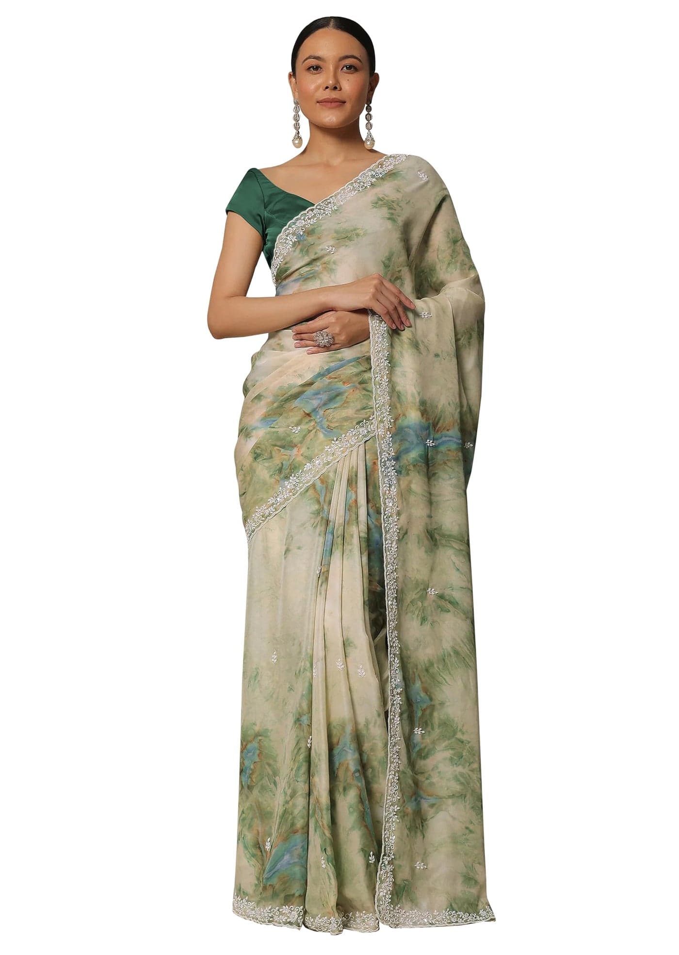 TRENDMALLS Women's Georgette Digital Printed Embroidery Saree with Unstitched Blouse Piece (K1137-Green)