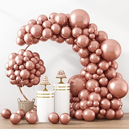 RUBFAC 129pcs Rose Gold Balloons Different Sizes 18 12 10 5 Inches Latex Balloon Garland Arch Kit for Birthday Party Valentines Day Baby Shower Graduation Wedding Holiday Decoration