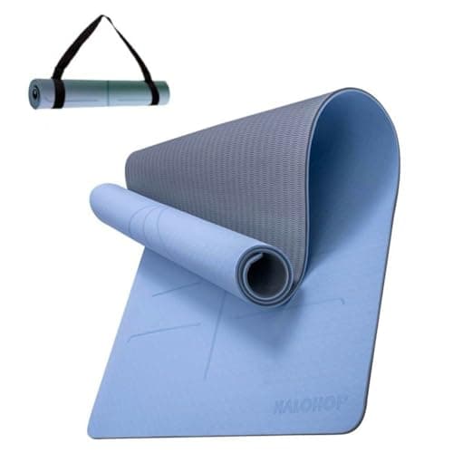 Halohop Yoga Mat for Woman True Alignment Yoga Mats TPE Material 6mm Extra Thick Anti-Slip Exercise Mat Perfect Grip Alignment Lines Durability Cushioned Large Size Blue