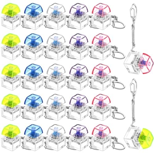 Nosiny 24 Pcs Keyboard Fidget Toys Keyboard Fidget Keychains for Adults Finger Stress Relief Keycap for Decompression GiftsTranslucent 5 Colors