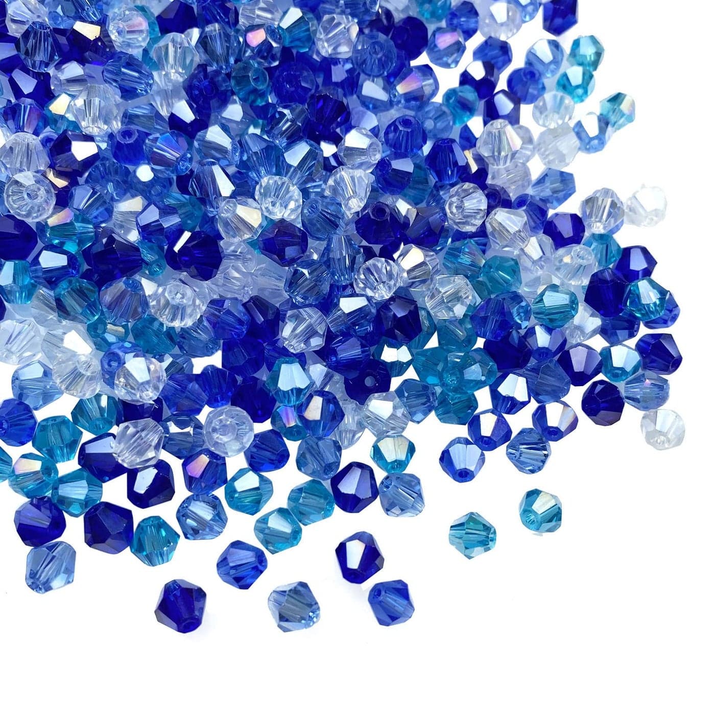 1000pcs Bicone Crystal Beads 4mm Mix Blue AB Crystal Glass Bulk Faceted Beads for Necklace Bracelet Earrings DIY Jewelry Crafts Making Supplies