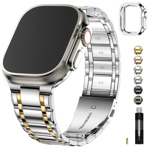 Fullmosa Bands Compatible with Apple Watch Band 49mm Ultra3 2 1 Stainless Steel iWatch Band with Case for Apple Watch Silver and Gold