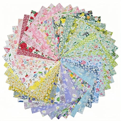 DMFR Floral Charm Packs for Quilting 5 Inch 42Pcs 100 Cotton Fabric Squares 5 x 5 Precut Quilt Squares Pink Flower Fabric Bundle for Baby Girl Quilts Sewing Patchwork DIY Crafts