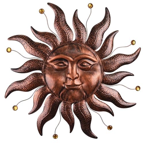 VESTCDF Metal Wall Art Decor Outdoor Inside with Sun Face 26 Inch Large Outside Sun Metal Decorations Hanging on House Living Room Bedroom Patio Fence Yard