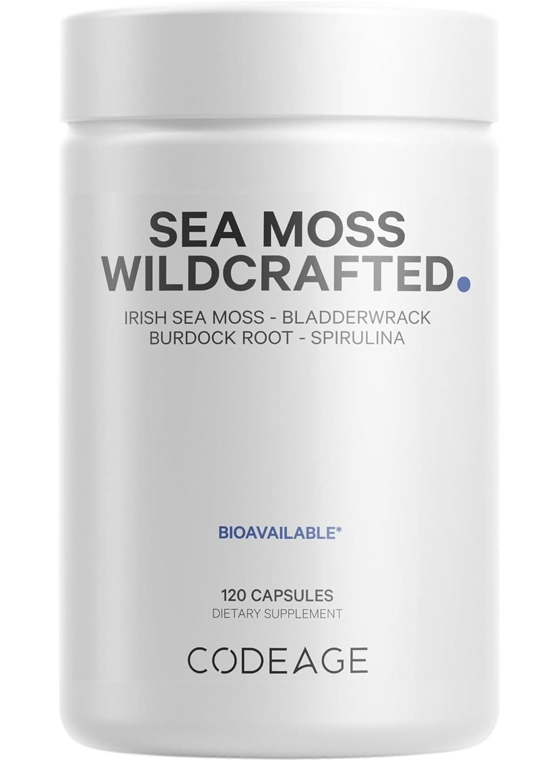 Sea Moss Wildcrafted - Irish Sea Moss - Bladderwrack - Burdock Root - Spirulina,Vegan, Non-GMO, 120 Capsules