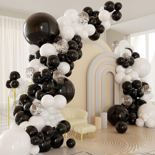 Black White Balloons Arch Kit 124pcs Black and White Confetti Balloons with 16ft Tape Strip Dot Glue for Graduation Birthday Baby Shower Wedding Party Decorations