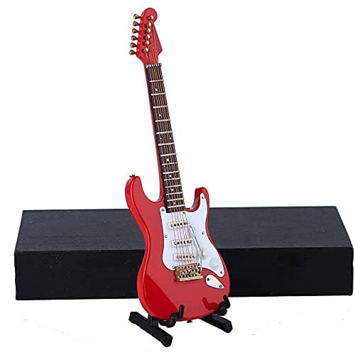 Dselvgvu Wooden Miniature Electric Guitar with Stand and Case Mini Musical Instrument Electric Guitar Replica Collectible Figurines Model Home Decoration Display Ornament Red 709x227x054