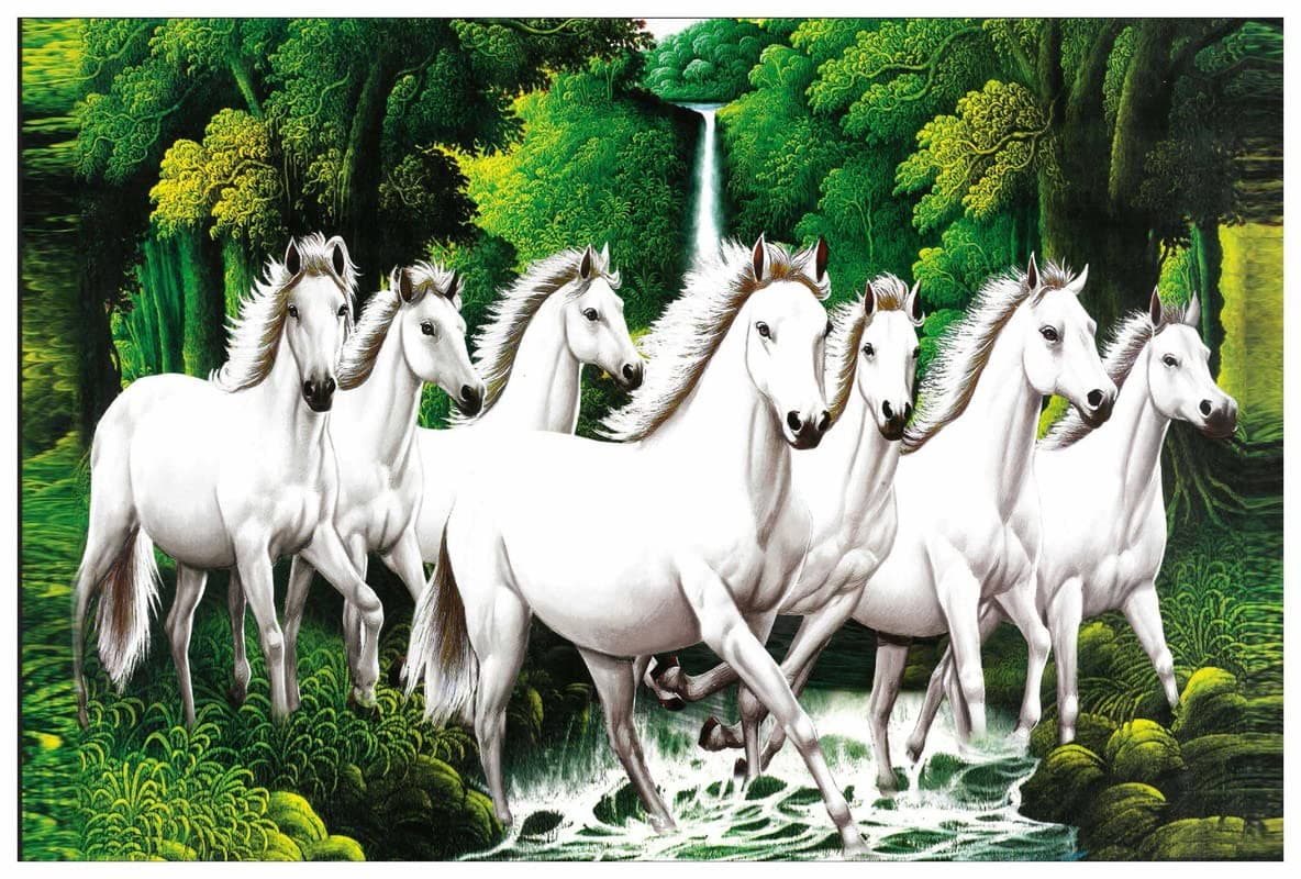 SAF paintings 7 Running Horses Vastu UV Textured Wall Painting for Home Decoration, Office, Gym, College Wall decoration Painting 12 Inch x 18 Inch MDF1422