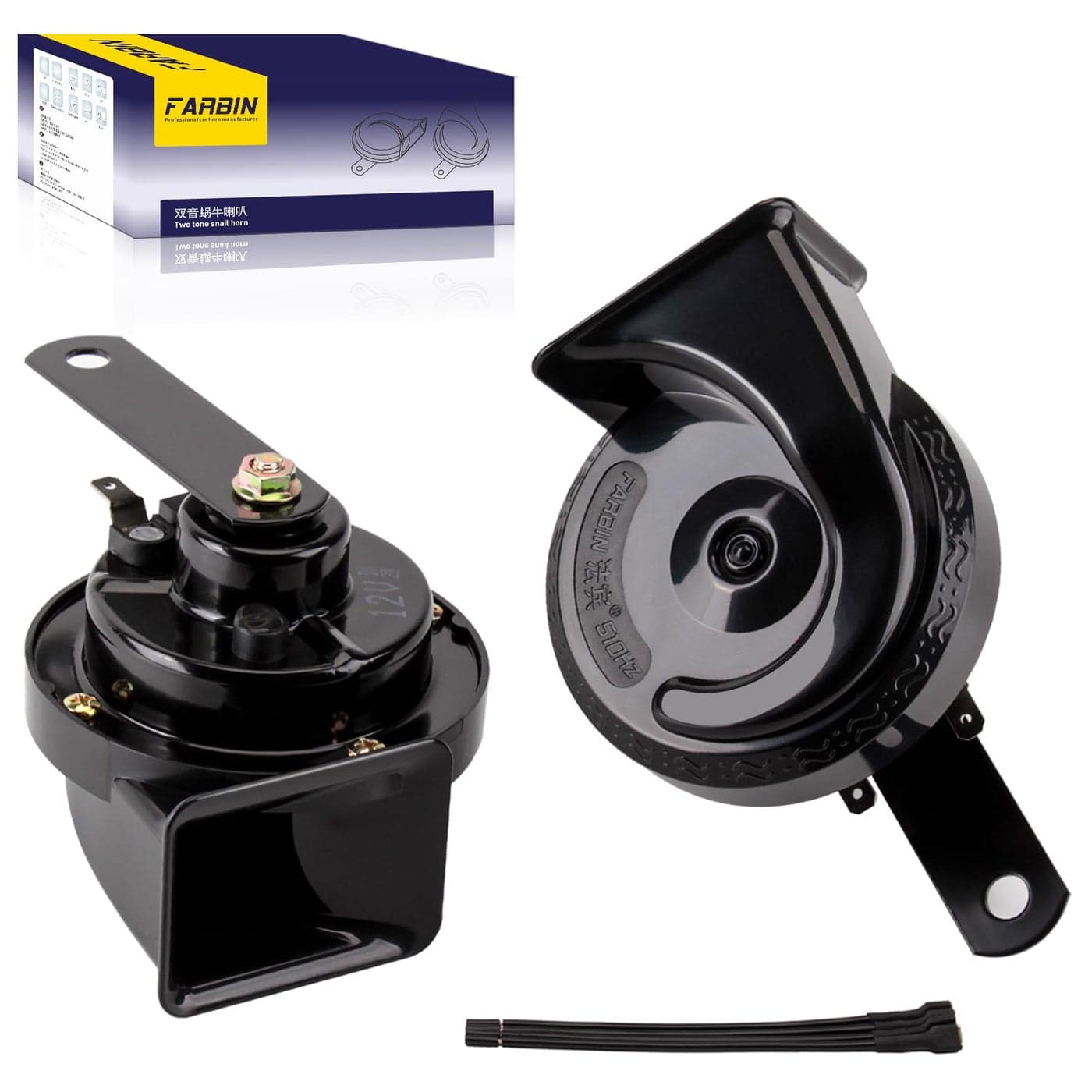 FARBIN Train Horn for Truck 12V Car Horns Loud Waterproof Auto Horn Electric Snail Horn Kit for Any 12V Vehicl black 12v