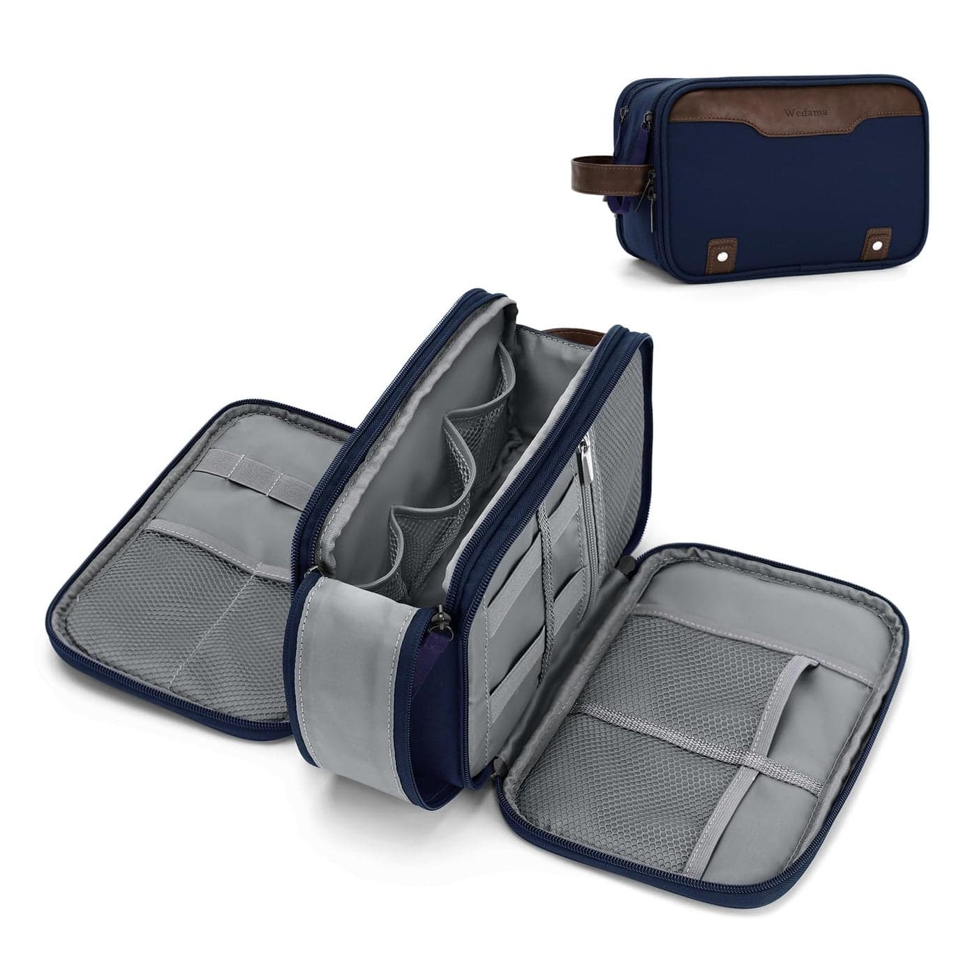 Wedama Toiletry Bag for Men Medium Hanging Travel Toiletry Bag Extra Electronic Organizer Bag Waterproof Shaving Bag for Toiletries with PU Handle for Travel Business Trips Swim Camping Blue