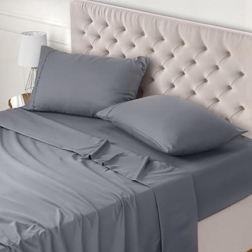 Utopia Bedding Bed Sheet Set Double Grey 4 Piece Fitted Sheet Flat Sheet with 2 Pillow Cases 50x75 Wrinkle Shrinkage and Fade Resistant Soft Brushed Polyester Microfiber Fabric