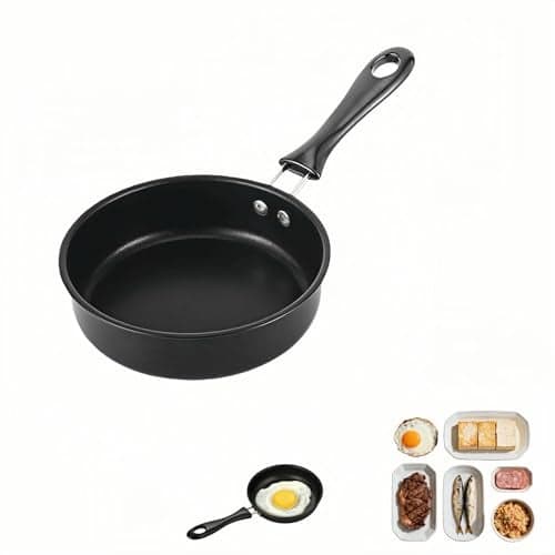 4.7 Inch Mini Frying Pan, Black Non-Stick Egg Pan with Hanging Hole, Flat Bottom Design for Gas, Induction, Electric Stove, Perfect for Single Serve Breakfast, Omelets & Camping, RV Use (Black)