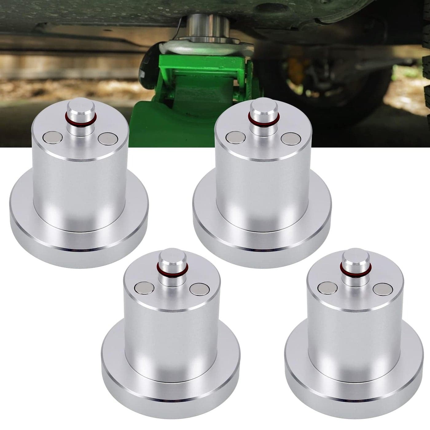 RULLINE Jack Lifting Jack Pad Lift Point Adapter with Magnetic and Easy to Hold on Corner Compatible with Rivian R1T R1S 4 Pack with Storage Aluminum