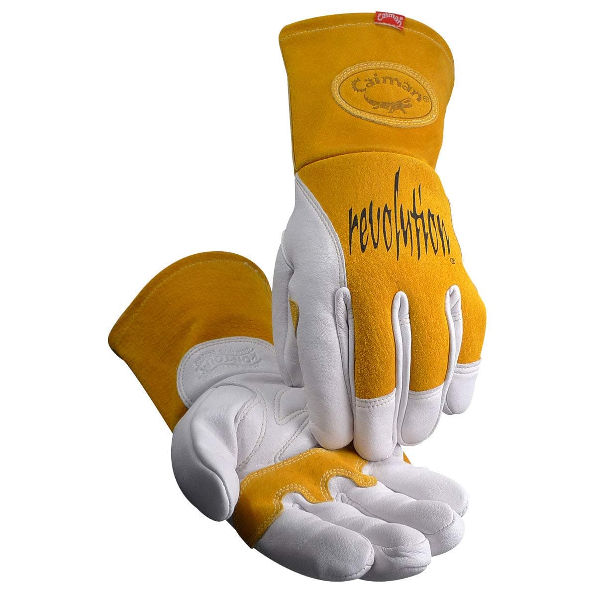 Caiman Premium Cow Grain MIGStick Welding Gloves TwoLayer Back Insulation Unlined Large Pulse Protector Kevlar Kontour WhiteGold Medium 18104