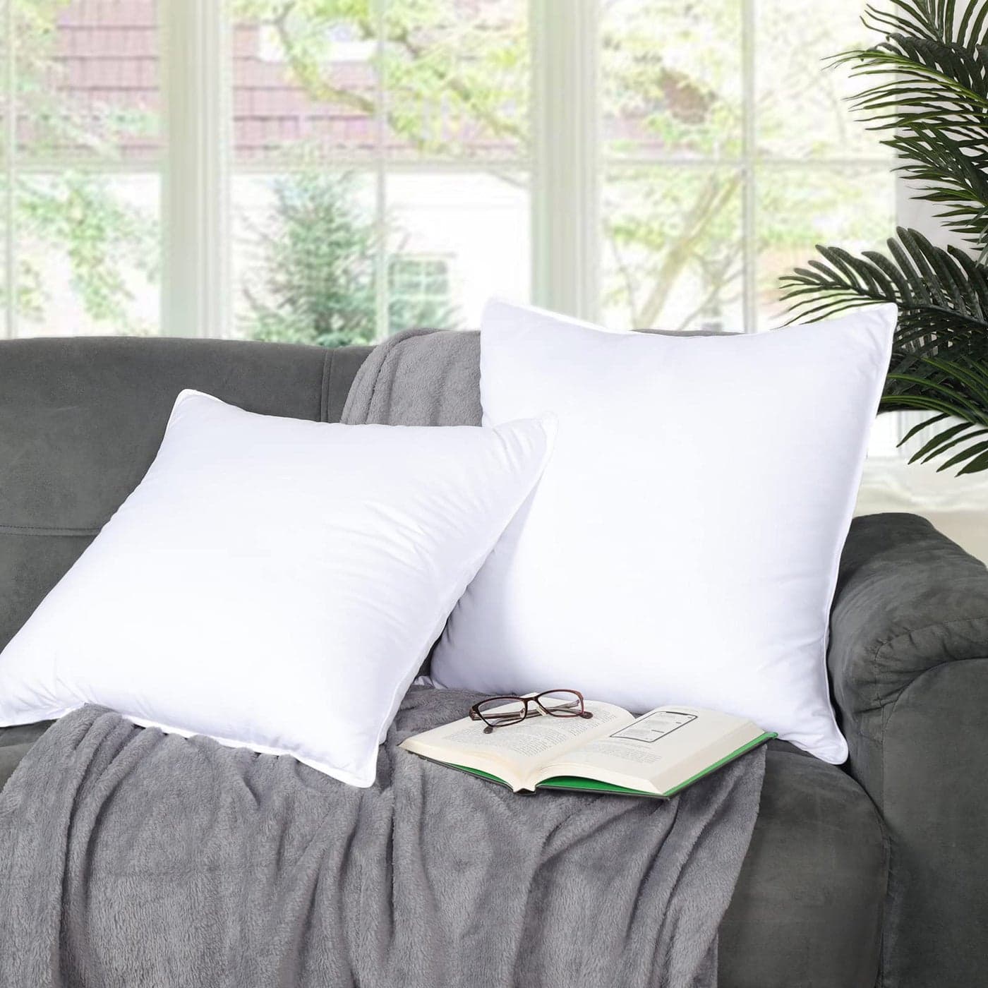 Superior Down Alternative 2Piece Pillow Set Soft Microfiber Shell Medium Weight for Comfortable Sleep Neck Side and Back Support All Sleepers Decorative Throw Pillow Filling Euro 24 x 24
