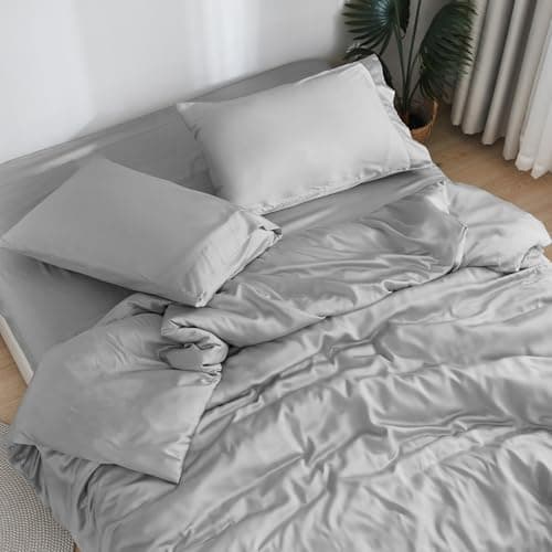 DOZ Sheet Set 100 Viscose derived from Bamboo Organically Grown Buttery Soft Cooling Sheets High GSM Deep Pockets 4 Piece 2 Pillowcases 1 Fitted 1 Top Sheet Dove Queen