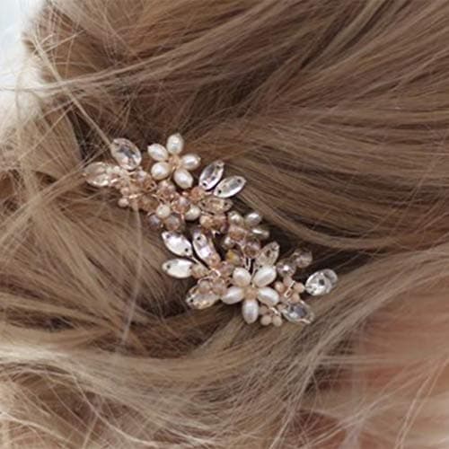 Unicra Bride Wedding Hair Pins Bridal Flower Hair Pieces Crystal Hair Accessories Pearl Party Hair Clips Rhinestone Hair Jewelry Bead Headpiece for Women and Girls ( Pack of 2) (A-Silver)