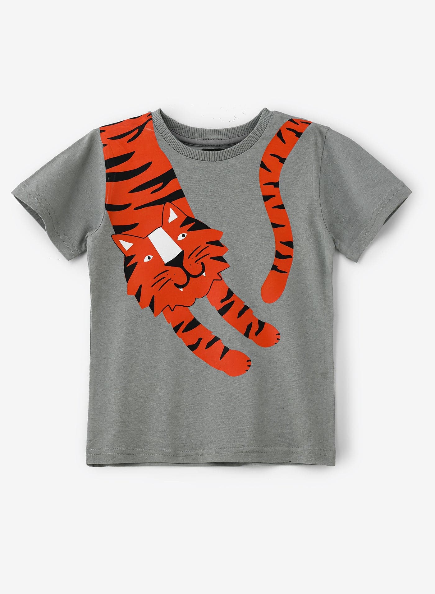 Playful Tiger Graphic Cotton T-Shirt for Boys - Olive