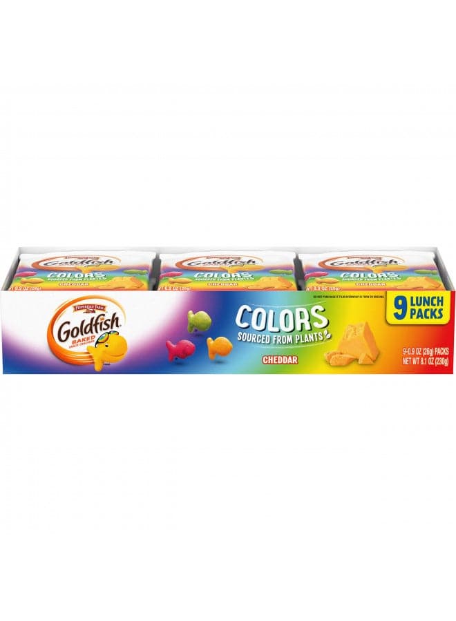 Goldfish Colors Cheddar Crackers, Snack Pack, 0.9 oz, 9 CT Multi-Pack Tray