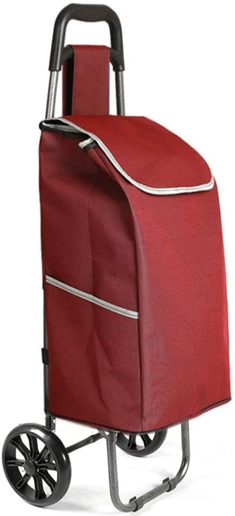 BucketList Shopping Cart Shopping Carry Shopping Trolley, Removable Bag, Folding Shopping Cart with Wheels Large and Lightweight Shopping Trolley (Wine Red)