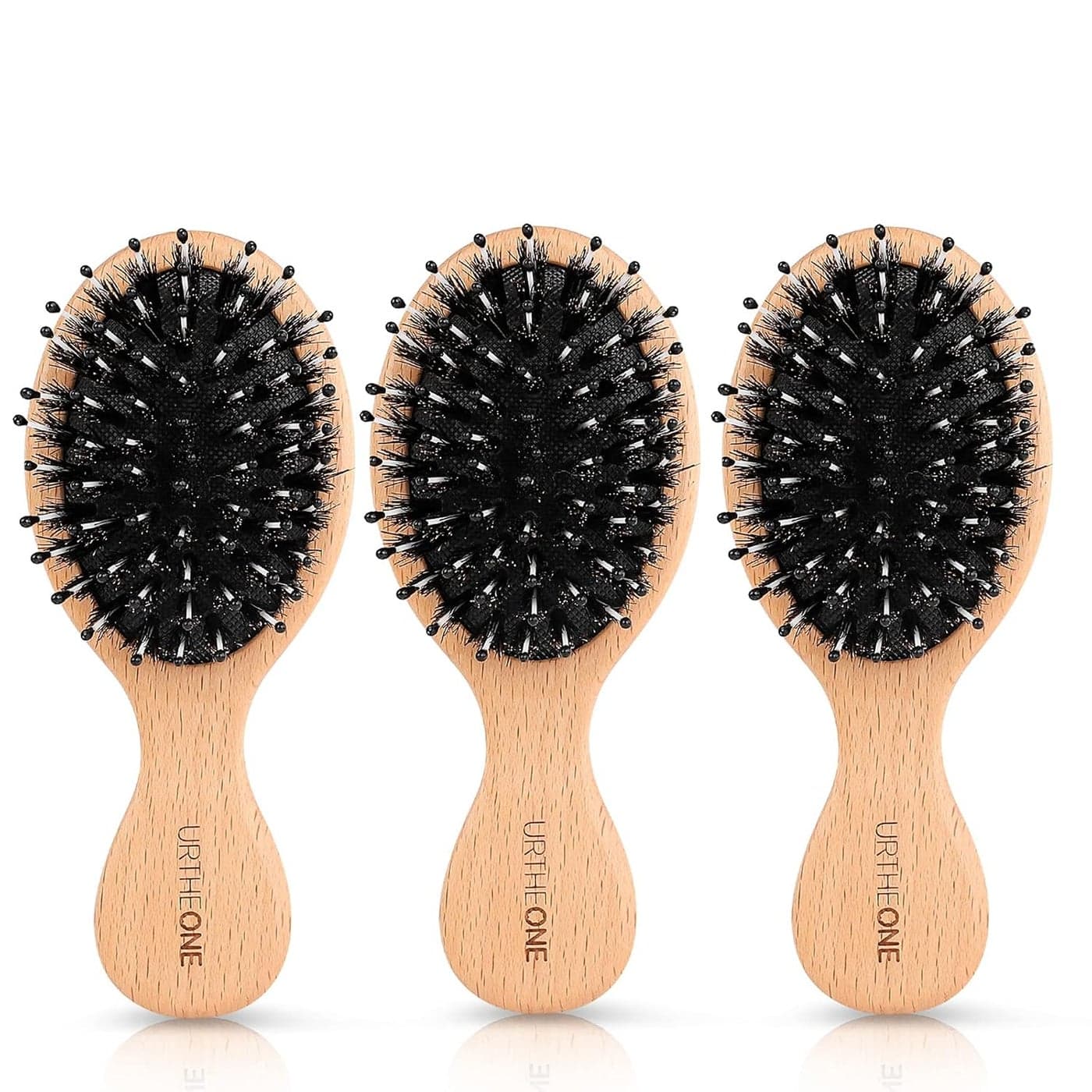3Pcs Hair Brush Mini Boar Bristle Hairbrush for Thick Curly Thin Long Short Wet or Dry Hair Pocket Travel Small Paddle Hair Brush for Men Women Kids Detangle Massage Add Shine