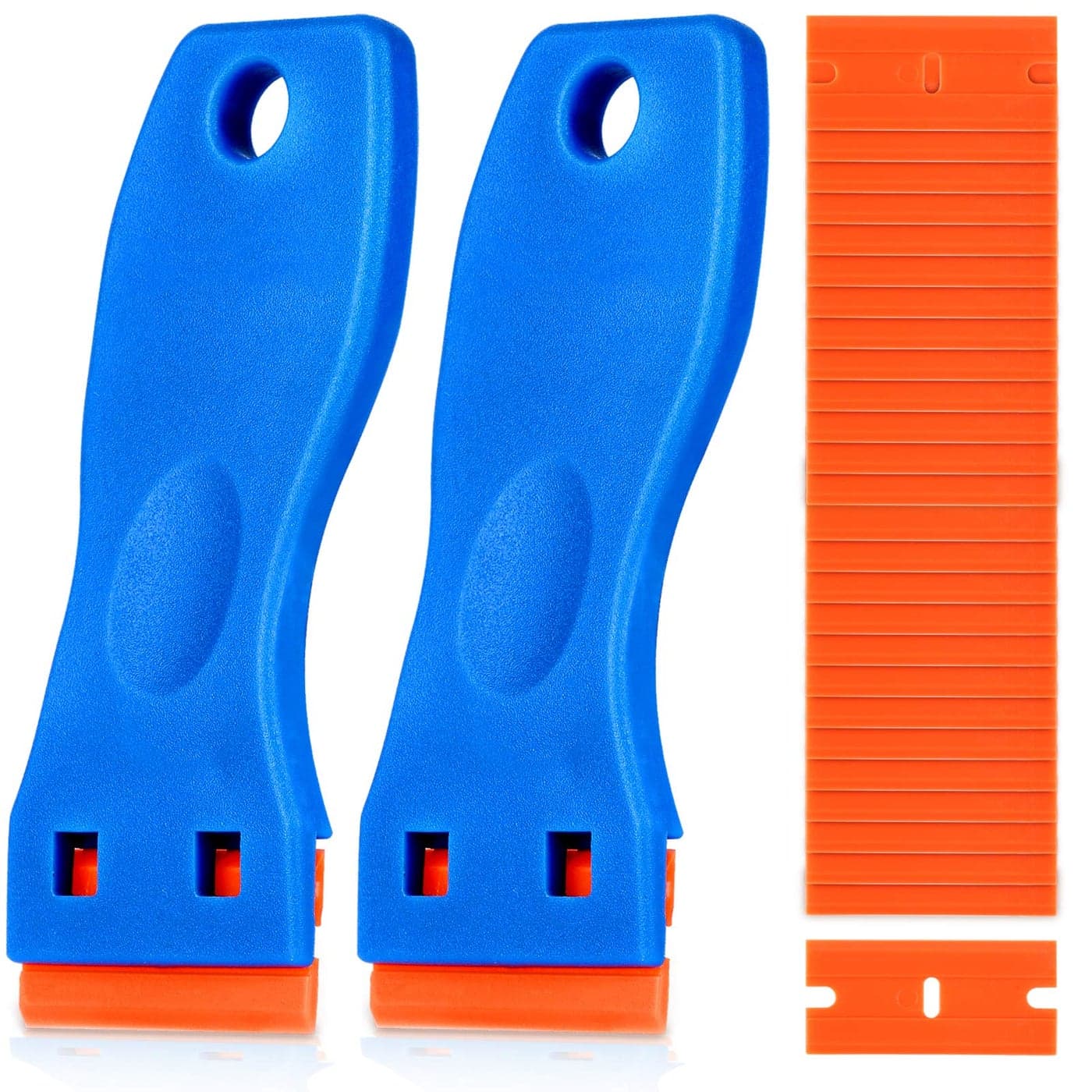 KUSUFEFI Plastic Razor Blade Scraper 2PCS Scraper Tool with 60PCS Plastic Blades Cleaning Scraper Remover for Stickers Decals Adhesive Labels Paint Glass Car Window Caulk No Scratches