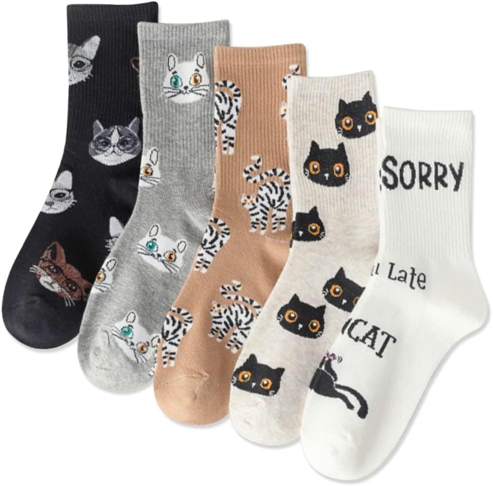 5 Pairs Women's Fashion Lovely Cotton Socks Novelty Funny Above Ankle Crew Socks Holiday Gifts for Women