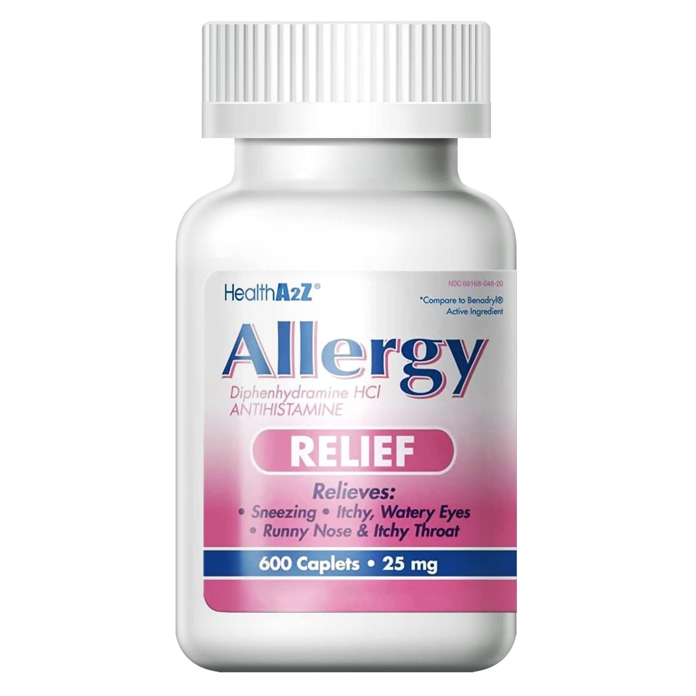 HealthA2Z Allergy Relief Diphenhydramine HCL 25mg Antihistamine Relief from Itchy Throat Sneezing Runny Noses Indoor Outdoors Allergies 600 Caplets Pack of 1