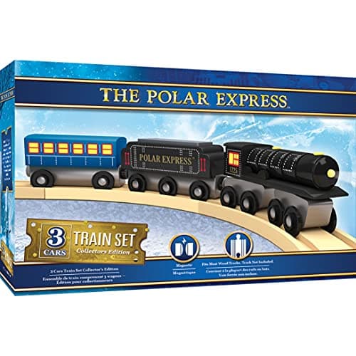 Masterpieces The Polar Express Train 3 Piece Set Officially Licensed Collectors Edition Toy Wooden Magnetic Engine and Cars Kids Toddlers Boys and Girls Ages 3