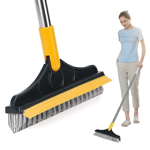 JigTik Bathroom Cleaning Brush with Wiper 2 in 1 Tiles Cleaning Brush Floor Scrub Bathroom Brush with Long Handle 120 Rotate Bathroom Floor Cleaning Brush Home Kitchen Bathroom Wiper 2 in 1