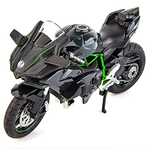 BDTCTK Compatible for 1:12 Kawasaki Ninja H2R Motorcycle DieCast Model, Suspension and Free Roller, Toy Car, Motorcycle Collection, Gift Black