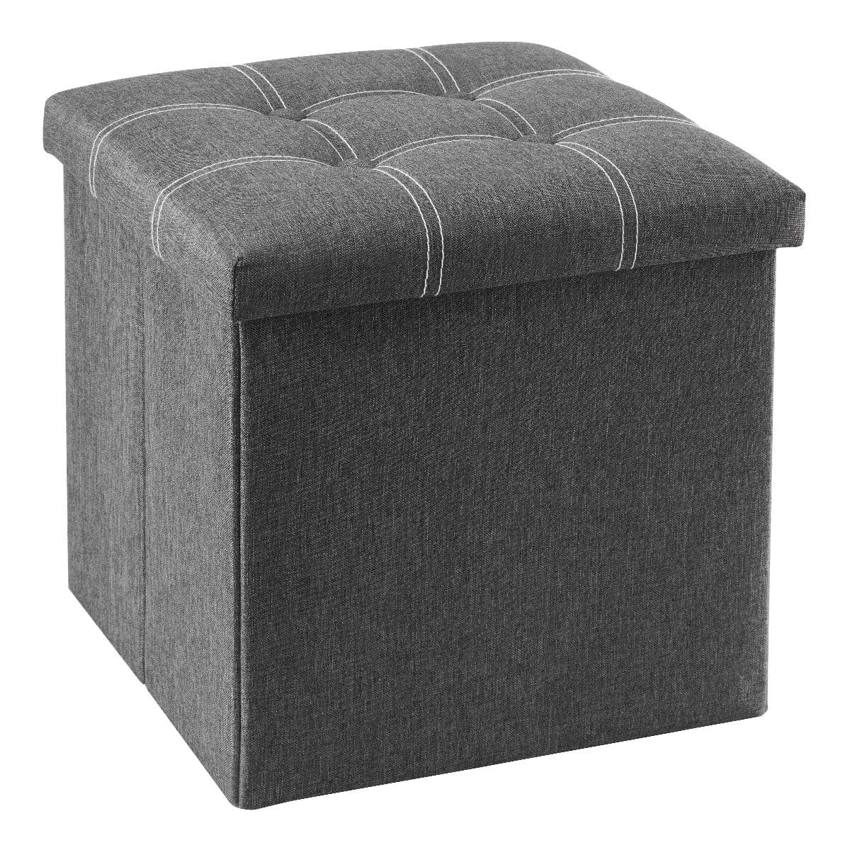 YOUDENOVA 15 inches Storage Ottoman Cube Foldable Storage Boxes Footrest Step Stool Padded Seat for Dorm Living Room Support 300lbs Line Fabric Grey