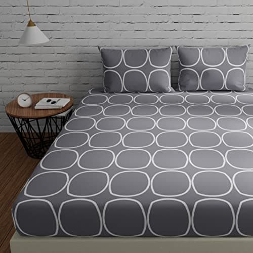 Huesland by Ahmedabad Cotton 144 TC Cotton Bedsheet for Double Bed with 2 Pillow Covers - Grey