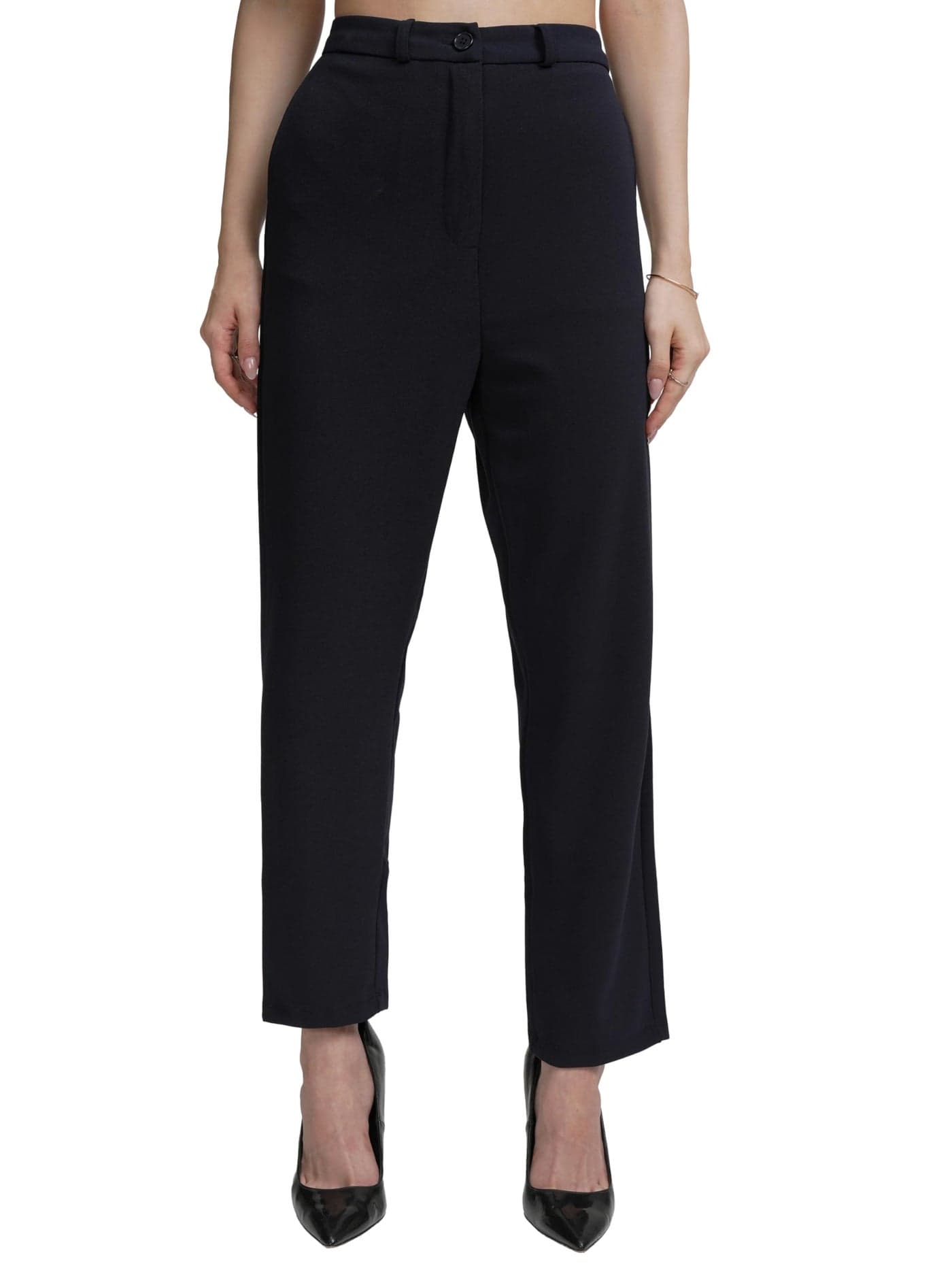 Tokyo Talkies Women High Rise Slim Pants (PTTR000040_Navy_M)