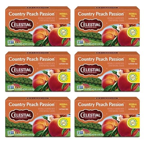 Celestial Seasonings Country Peach Passion Herbal Tea Caffeine Free 20 Tea Bags Box Pack of 6