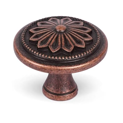 DWYL & LWYD Cabinet Knobs 10 Pack,Antique Copper Solid Zinc Alloy Flower Pattern,1-2/5"Dia Round Copper Kitchen Cabinet Handles for Cabinets, Vintage Dresser Drawer Knobs