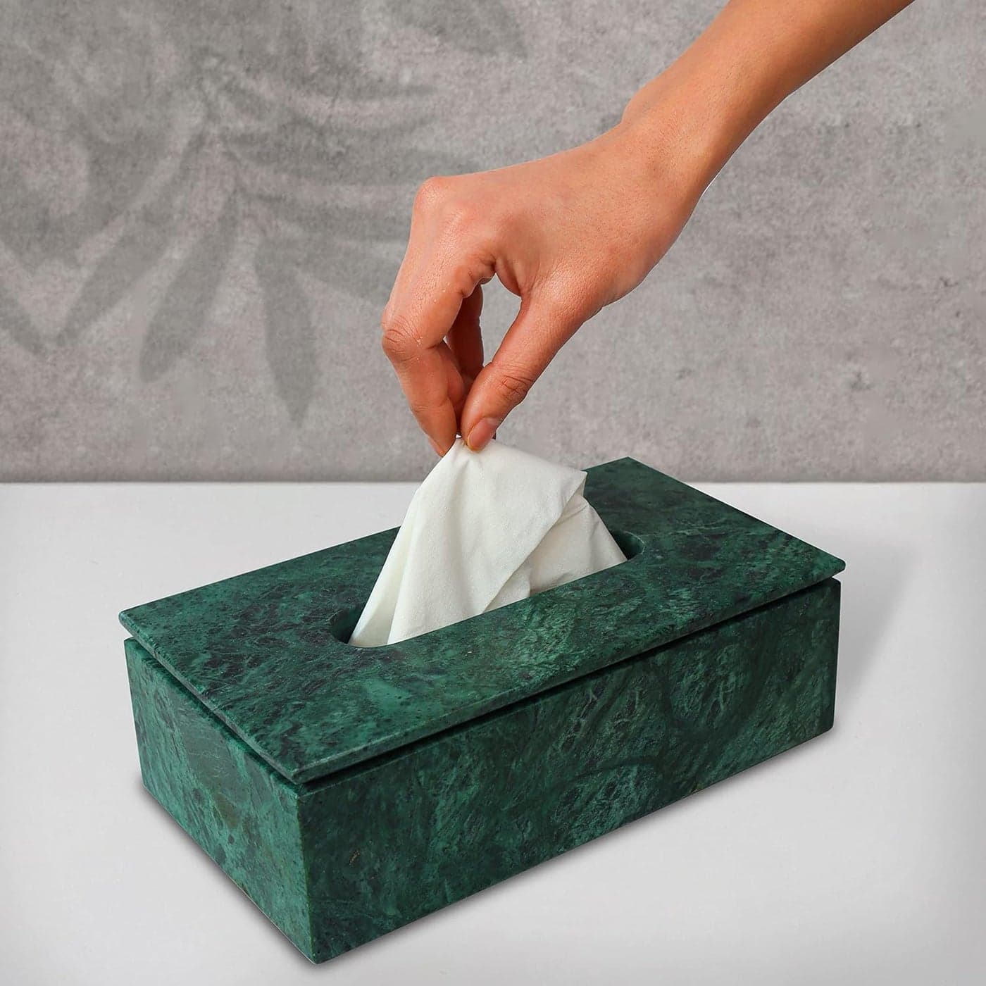 HANDICRAFT BAZAAR Marble Tissue Box Holder for Countertops Dining Table Office Home Green