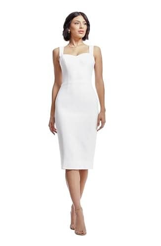 Dress the Population Womens Nicole Sleeveless Bodycon Stretch Midi Sheath Dress, Off White, Large US