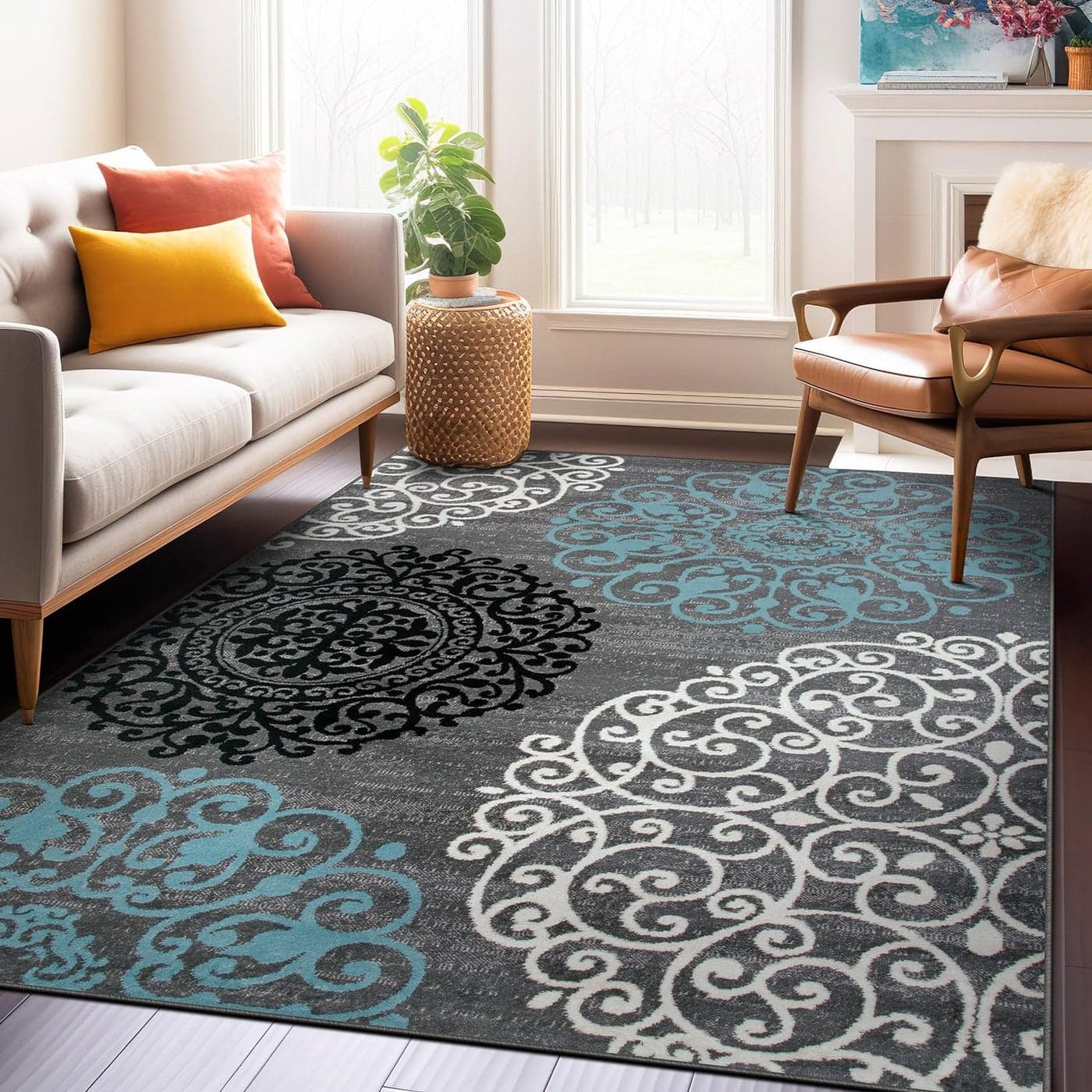 Rugshop Contemporary Modern Floral Perfect for high Traffic Areas of Your Living RoomBedroomHome OfficeKitchen Area Rug 53 x 73 Gray