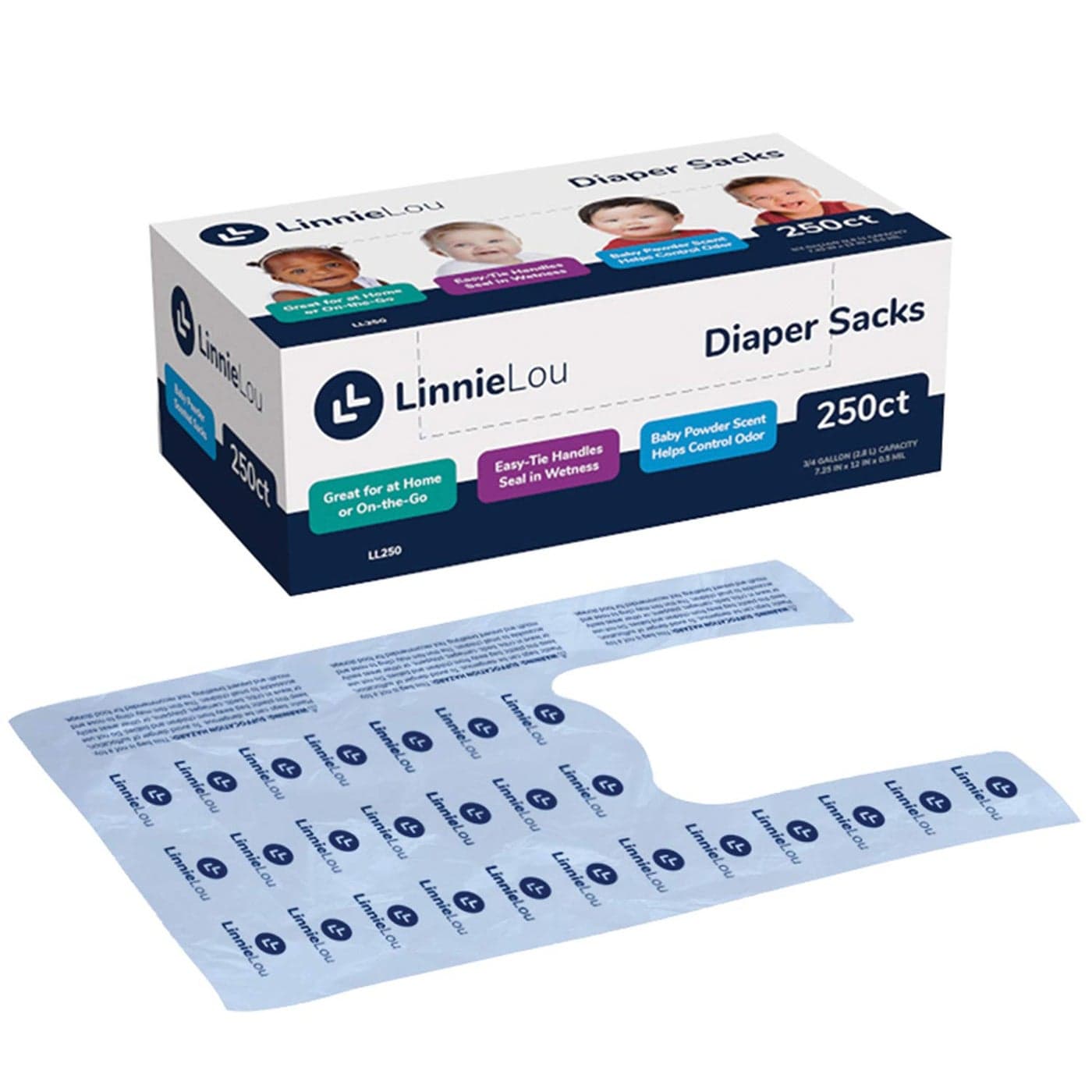 LinnieLou Disposable Diaper Sack Portable Essentials kit 250 Pack Blue 250 Count