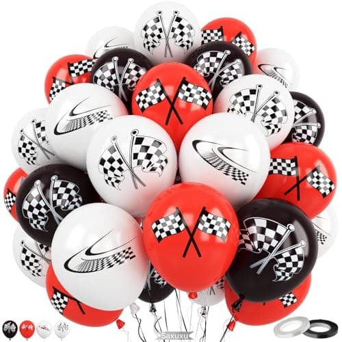 Race Car Balloons 60Pcs 12 Inch Red Black White Checkered Flag Party Latex Balloons for Kids Boy Girl Racing Car Birthday Fast Party Decorations Baby Shower Transportation Party Supplies